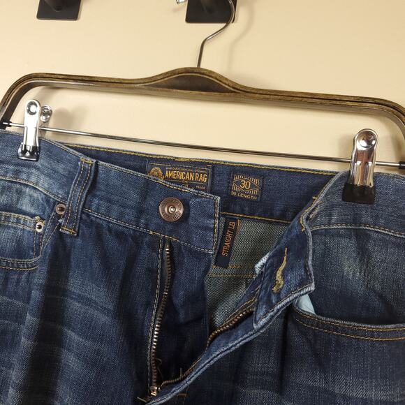 American Rag Dark Wash Distressed Straight Leg Jeans Size 30x30 - Picture 7 of 8